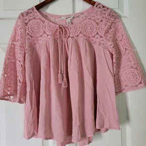 Blush Pink Flowy Boho Peasant Blouse